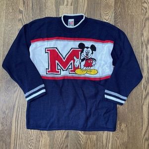 Vintage 90's Disney Mickey Unlimited Big M Blue Knit Pullover Sweater